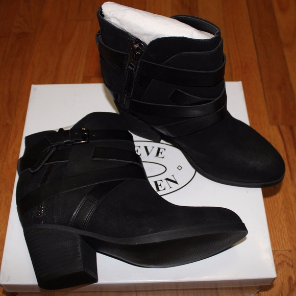 STEVE MADDEN PAIVA BLACK LEATHER ANKLE BOOTS - Picture 1 of 6